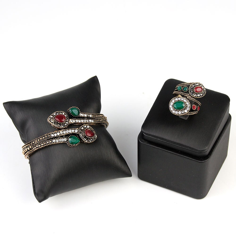 Z motywem tureckim w stylu klasyczny żywica bransoletka pierścień zestawy biżuterii kobiety antyczny złoty kolor bijoux indie kryształ ślub kwiatowy biżuteria etniczna prezent