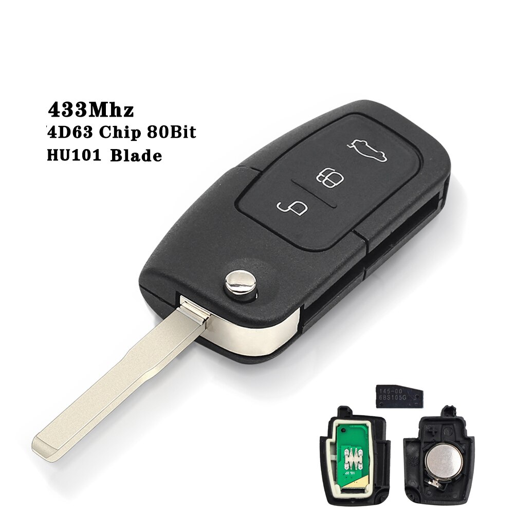 KEYYOU-llave de coche con Chip HU101/FO21, 4D63/4D60, 433MHz, para Ford Fusion, Focus, Mondeo, , Galaxy: Original 63 Chip 80B