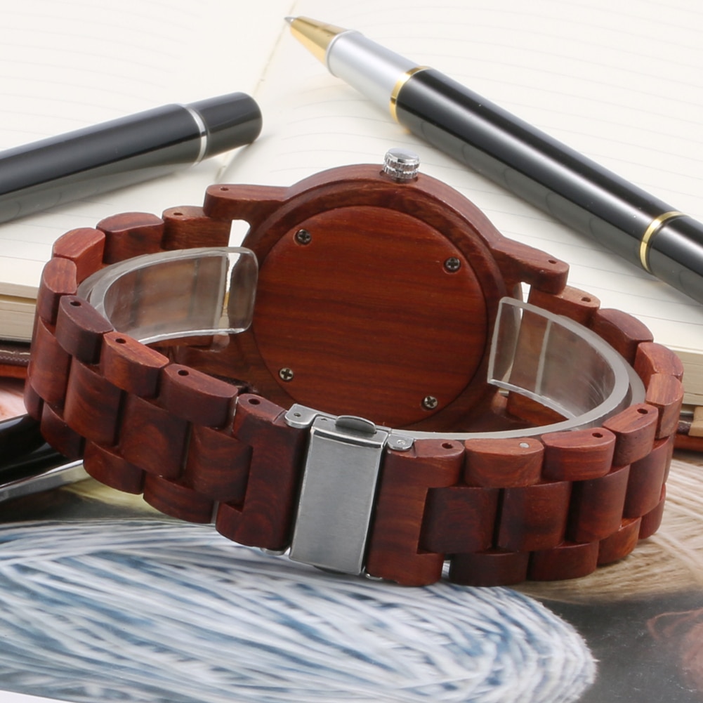 Yisuya volledig houten horloge rode sandaal & esdoorn quartz horloges met lichtgevende wijzers natuurlijke armband heren polshorloge relogio masculino