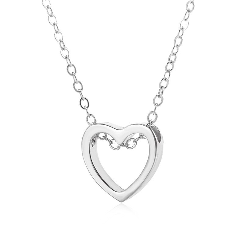 Collier en forme de cœur pour femmes, pendentif Simple en métal, couleur noir, or, argent, de mariage: Silver Color