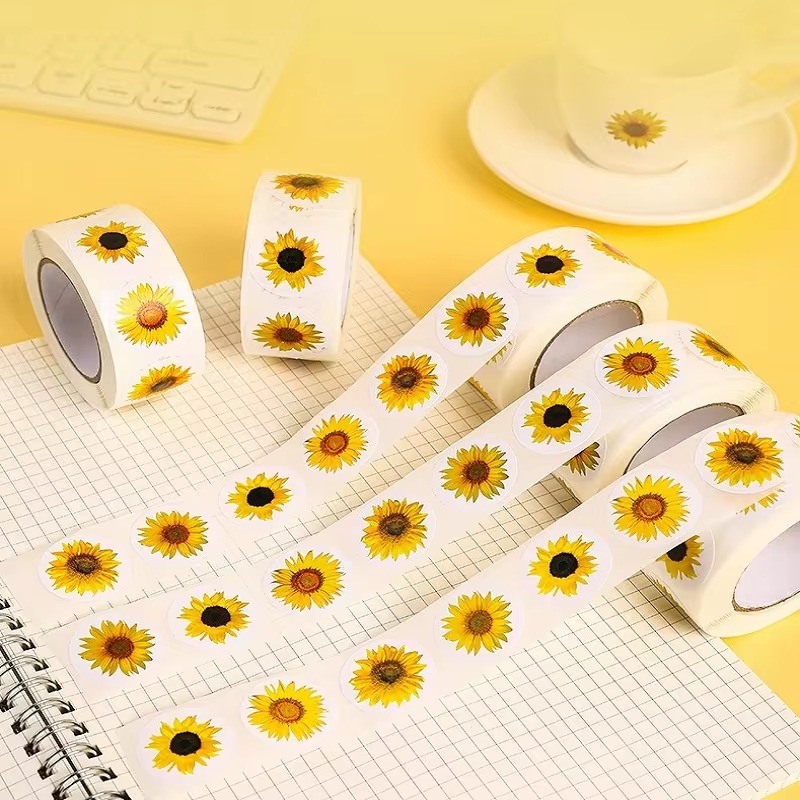 100-500PCS Zonnebloemen Stickers Verpakking Stickers Roll Home Made Kleine Etiketten voor Kinderen Pack Rolling Stickers Photocard decor