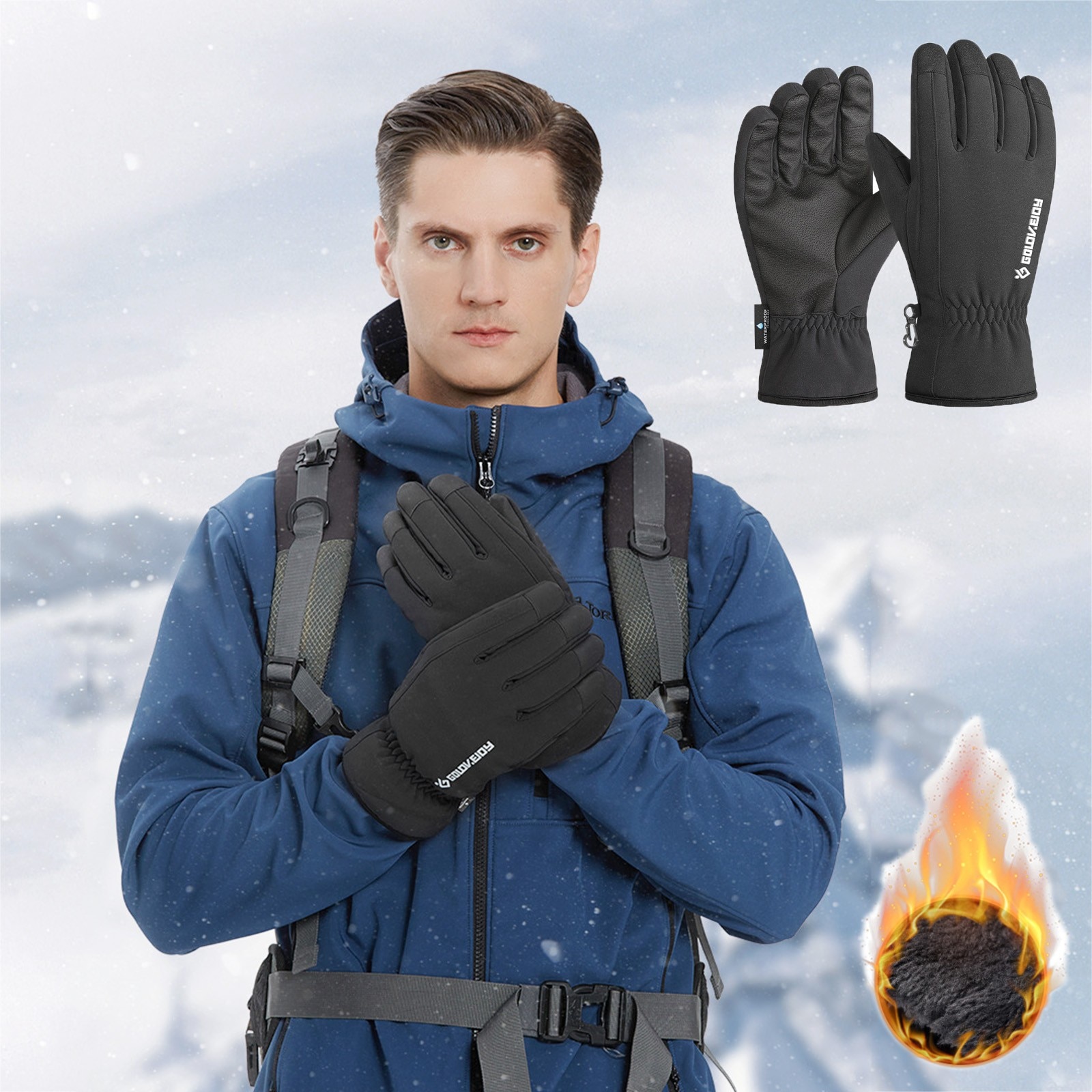 Winter Fietsen Handschoenen Fiets Warm Touchscreen Volledige Vinger Handschoenen Waterdicht Outdoor Bike Skiën Motorfiets Lederen Warme Handschoen #3