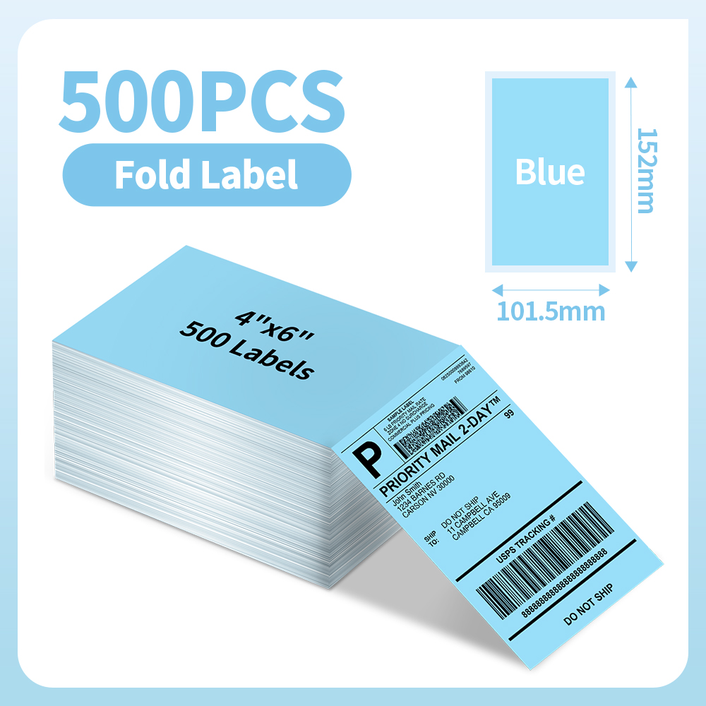 500Pcs Thermal Paper 4x6 Fan-Fold Labels Supplies Phomemo 241BT 246S D520BT Label Printer for Package Adress Business: green