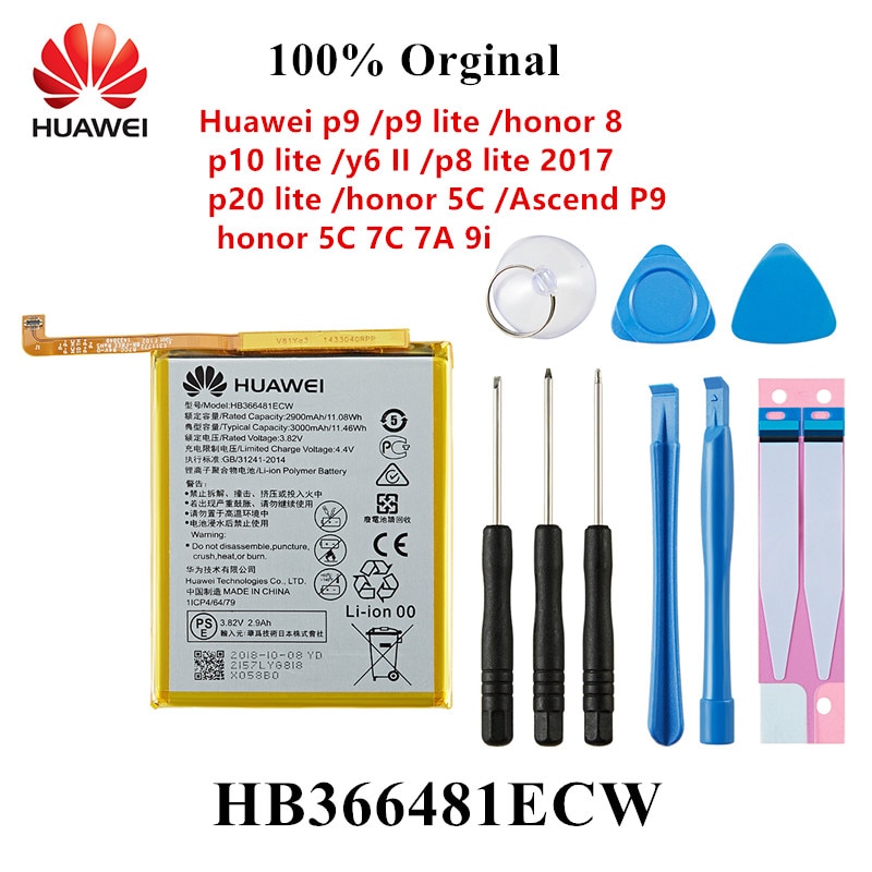 100% Orginal HB366481ECW Telefoon Batterij Voor Huawei P9/P9 Lite Honor 8 P10 Lite Y6 Ii P8 Lite p20 Lite Ascend P9 + Gereedschap