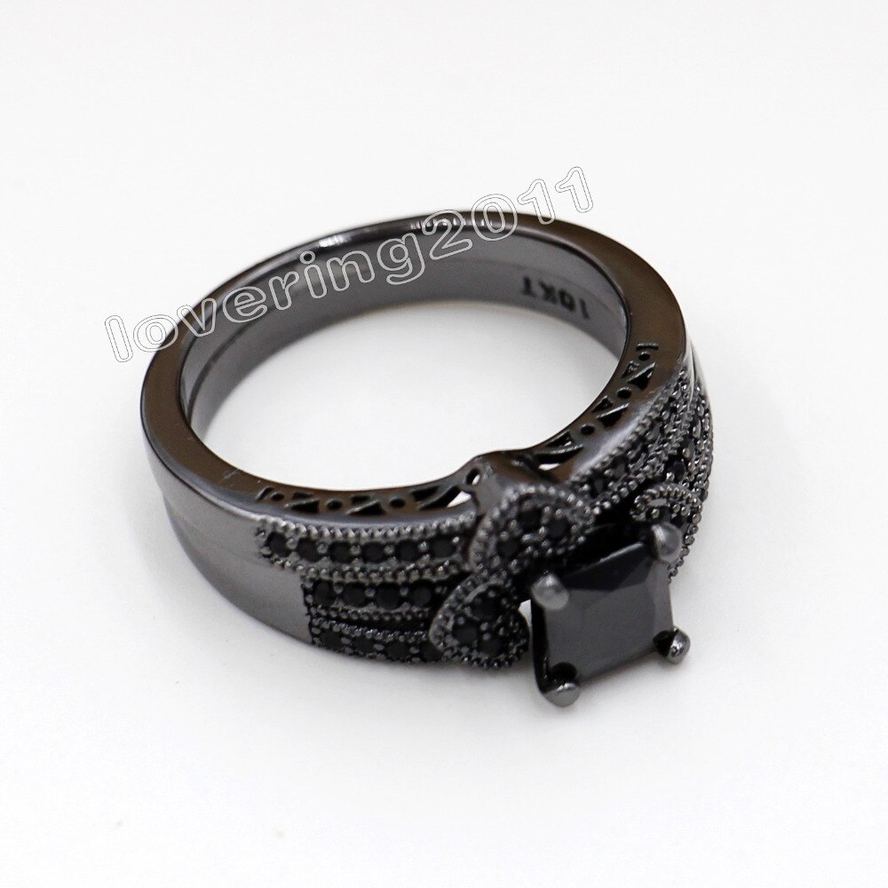 Victoria Wieck princesse coupe noir AAA CZ simulé pierres 10KT or noir rempli mariée fiançailles ensemble d'anneaux de mariage Sz 5-11