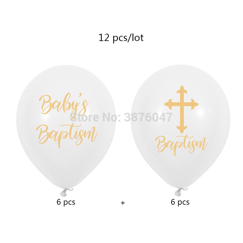 12 stk/parti baby dåbs balloner glad barnedåb baby shower fest dekoration guld kryds min dåb gud velsigne trykt ballon: Hvid
