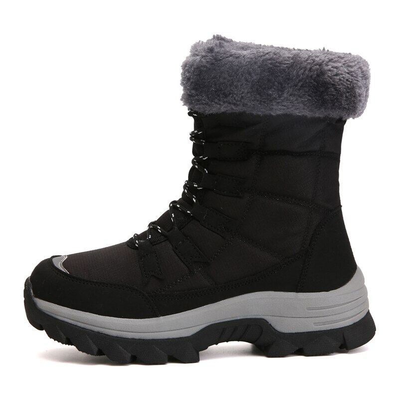 Bottes pour femmes, baskets de neige chaudes et imperméables en toile, chaussures d'hiver en peluche, bottines pour femmes, chaussures antidérapantes à plateforme plate, taille 42: Noir / 42