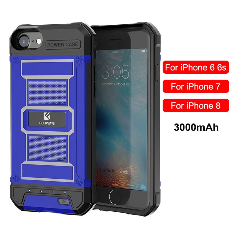 FLOVEME Power Bank For iPhone 6 6S 7 8 Plus Case External Battery Charger Case Portable Backup Charger 3000/4200mAh Power Bank: Blue For i6 i7 i8