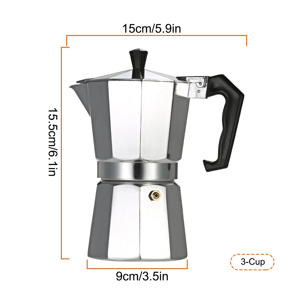 Homgeek kaffemaskine aluminium espresso kaffemaskine percolator kaffe kogeplader maker mokka pot 1 kop /3 kop /6 kop /9 kop /12 kop: 3 kop