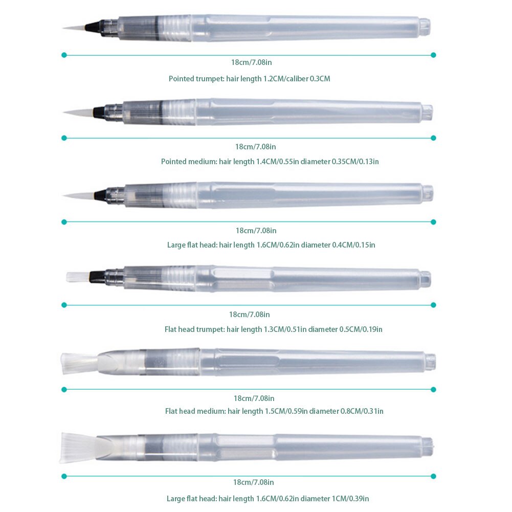 6 unids/set pincel de con depósito de agua para acuarela lápiz portátil cepillo de pintura de acuarela lápiz de tinta para pinceles para principiantes de dibujo y pintura arte suministros