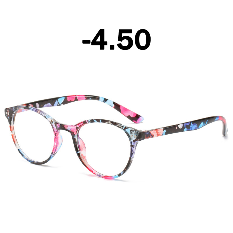 Elbru Women Retro Vintage Round Finished Myopia Glasses for Ladies Nearsighted Eyewear Myopia Eyeglasses 0 Degree -1.0 to -6.0: Colorful -4.50
