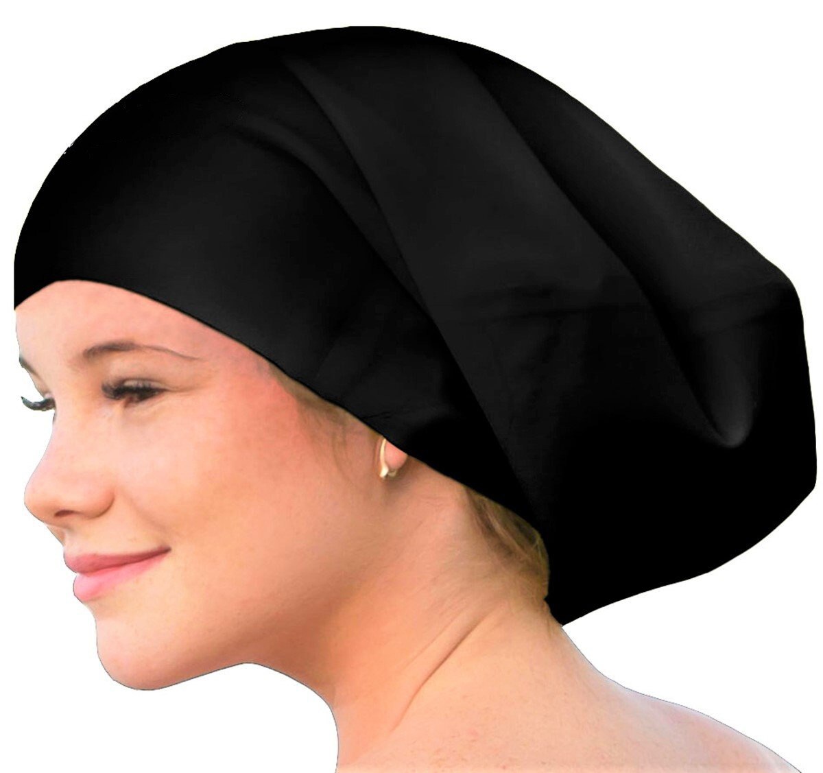 Stijl silicagel lang haar vlecht badmuts kinderen oversized badmuts koksmuts badmuts: Zwart-wit met patroon