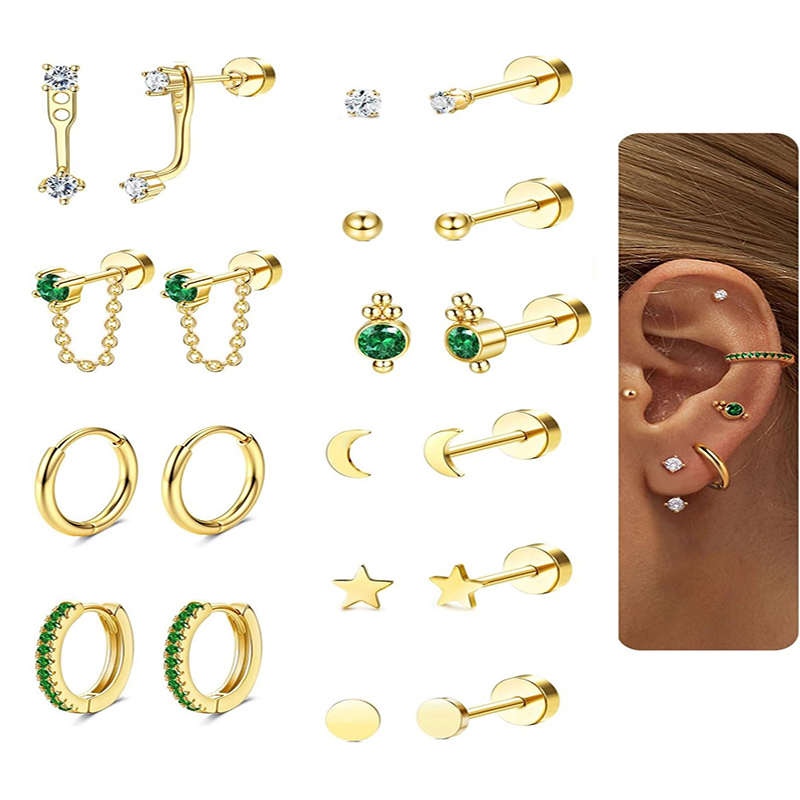 2 uds. Pendientes delicados de acero inoxidable con parte posterior plana para mujer, pendientes de cartílago de , pendientes de aro pequeños Huggie, joyería