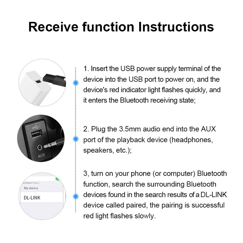 Adattatore Wireless per Dongle USB Audio adattatore musicale vivavoce Wireless da 3.5mm per ricevitore AUX Audio USB Wireless per auto