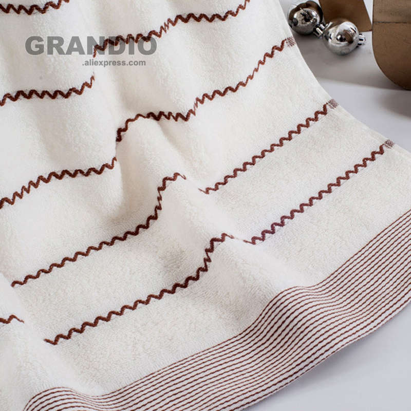 Bomuldsbadehåndklæde til voksne hvidbrun mørkegrå bølgemønster hånd sport ansigt håndklæde absorberende frottéhåndklæder indstillet til badeværelse