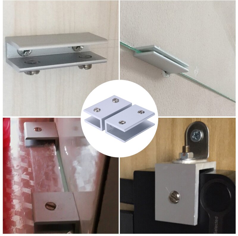 Myhomera 2 stk glass klemmer glass støtte for 5/8/10mm glassklemmer bord hyller holder hjørnestøtten klemme aluminium 6 størrelse