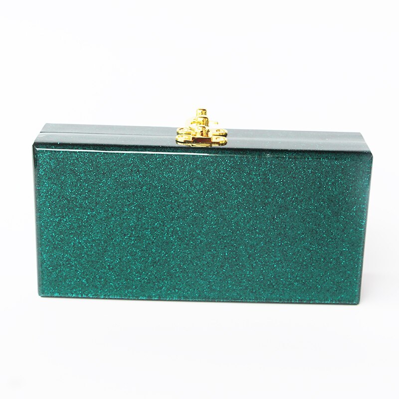 China Factory Supplier Small Green Glitter Ladies Bridal Acryli Holder Box Makeup Case Acrylic Box Clutches Evening bags