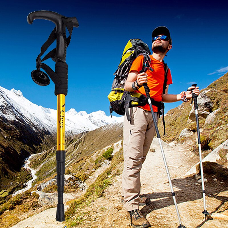 Anti Shock Walking Stick Telescopic Trekking Hiking Mountain Climbing Pole Ultralight Folding Walking Canes Adjustable X441B