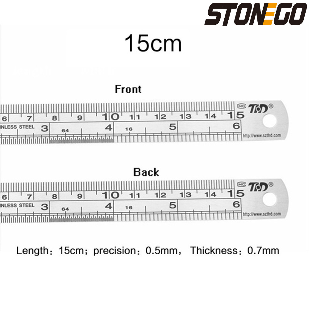 STONEGO Edelstahllineal, 6, 8, 12, 16, 20-Zoll-Metalllineale, mit hochpräziser doppelseitiger Skala für Abschlusslinien: Weiß