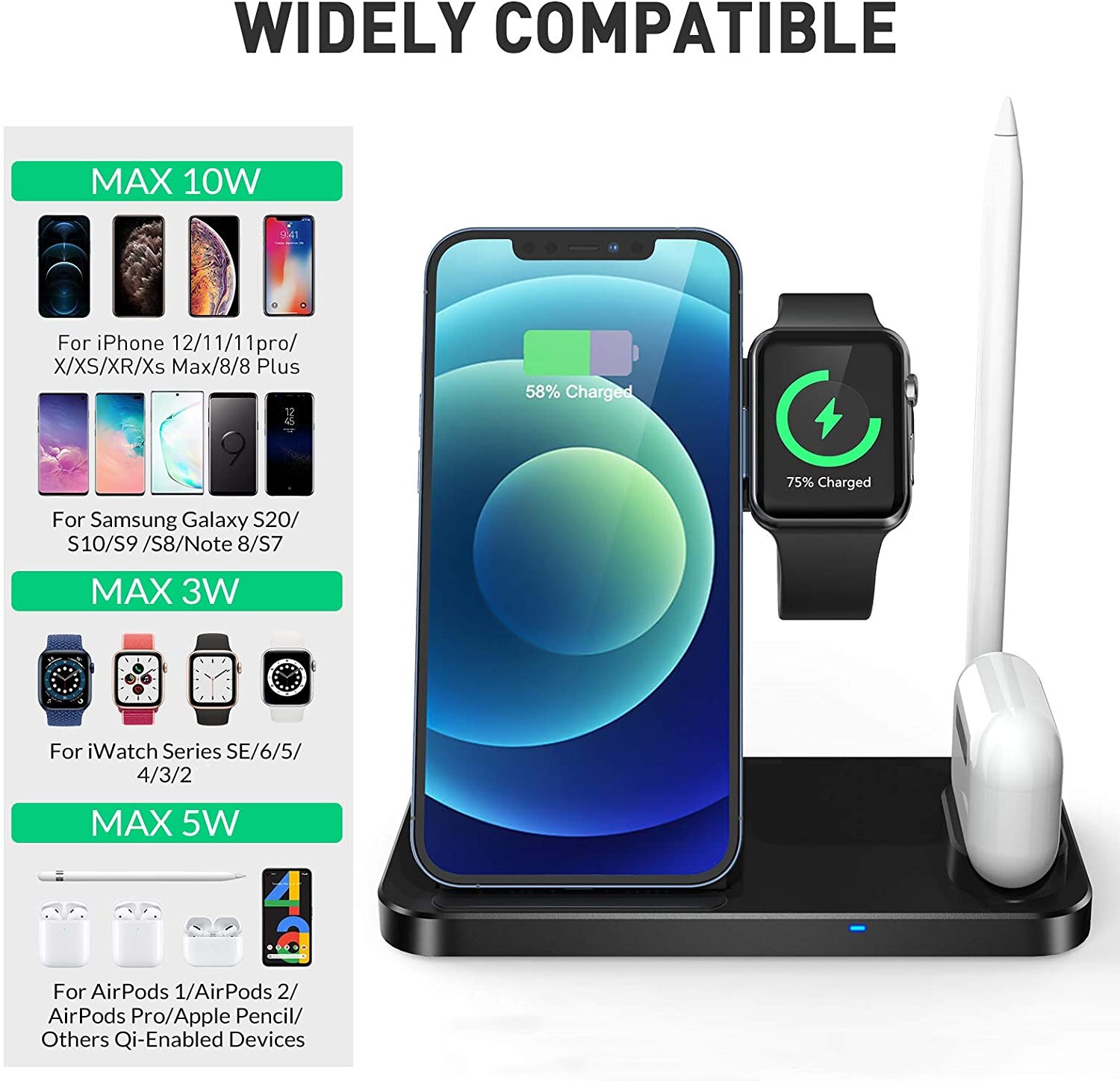 Opvouwbare Draadloze Laadstation 4 In 1 Qi Fast Charger Stand Dock Voor Iphone 12 11 Xs Xr X 8 apple Horloge 6/5/4/3 Airpods Pro