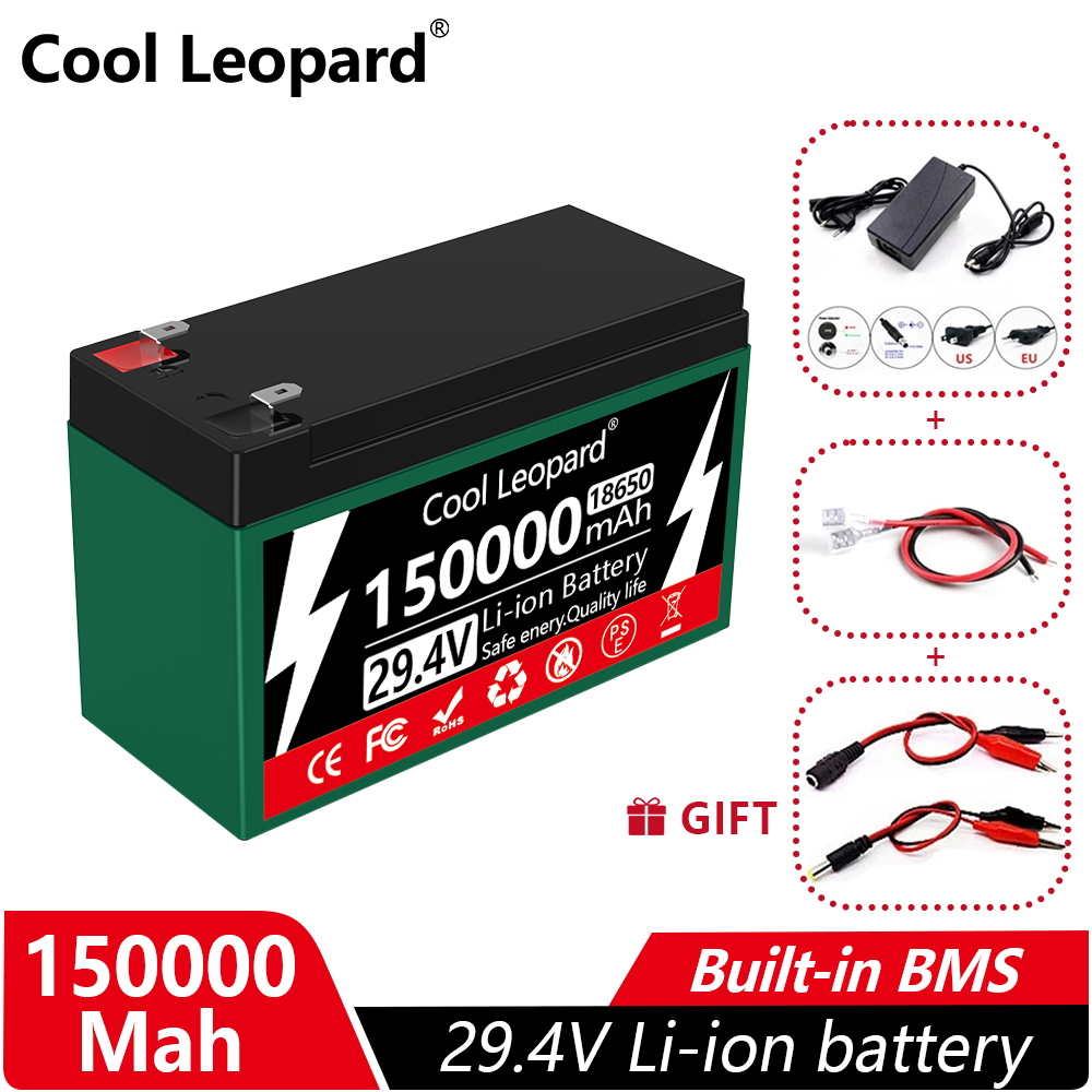 24v batterier 150ah 18650 litiumbatteripaket uppladdningsbart batteri för solenergi elfordonsbatteri +29.4v 2a laddare: Default Title
