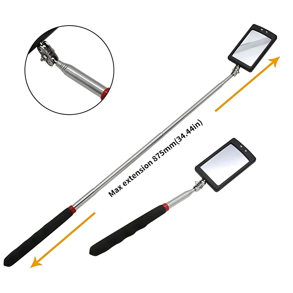 Espejo de inspección con luz LED, espejos telescópicos, herramientas mecánicas de rotación 360, espejo magnético, mango telescópico, herramientas de reparación