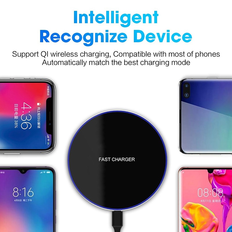 Qi Wireless Charger Pad For iPhone 11 Pro XS MAX XR X 10W Fast Charge Wireless Charging For Samsung S20 Note 20 Ultra S10 Plus