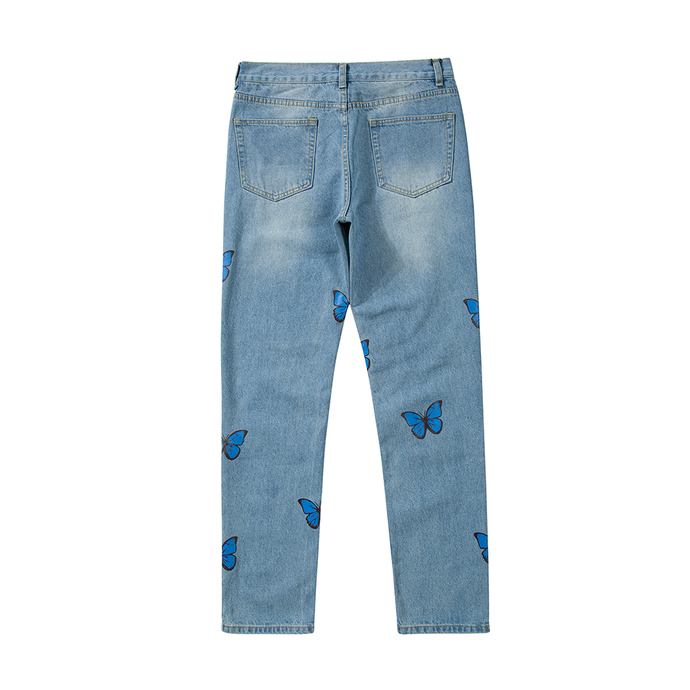 Dark Icon-Pantalones vaqueros de mariposa azul para hombre, ropa de calle alta