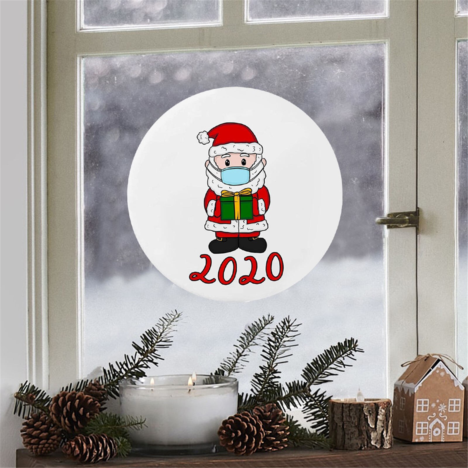 Paper Christmas DIY Deco Stickers Round Santa Claus Wear Mask Message " " 21cm Dia.