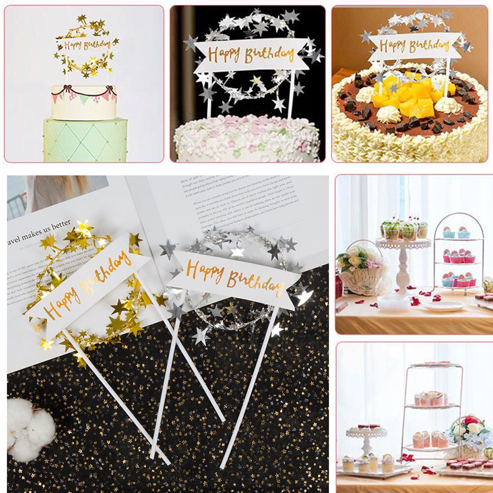 Stjerner krans kage topper bryllupsfestival romantisk fest dekorationer baby shower tillykke med fødselsdagen til børn ornamenter led belysning