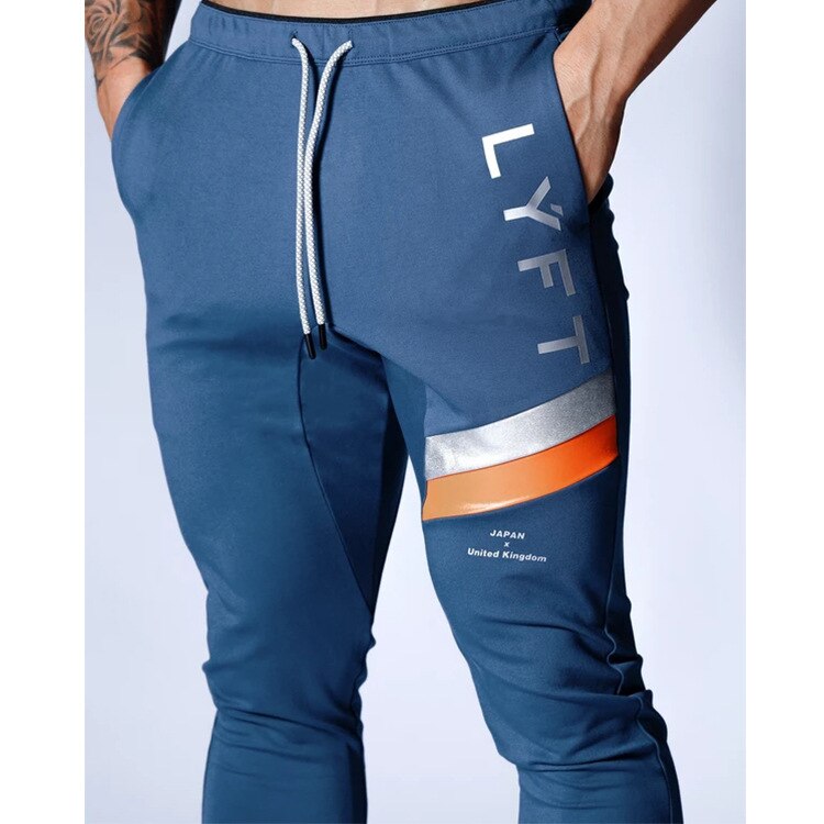 Muscle LYFT Sports Pants Men's Running Pure Cotton Slim Leggings Lace Up Hem Zipper Casual Pants