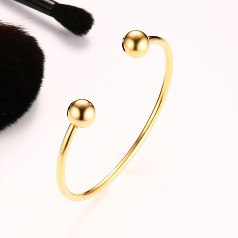 Charm Ball Cuff Bangle Women Bracelet Stainless Steel Gold Color Stackable Daily Jewelry