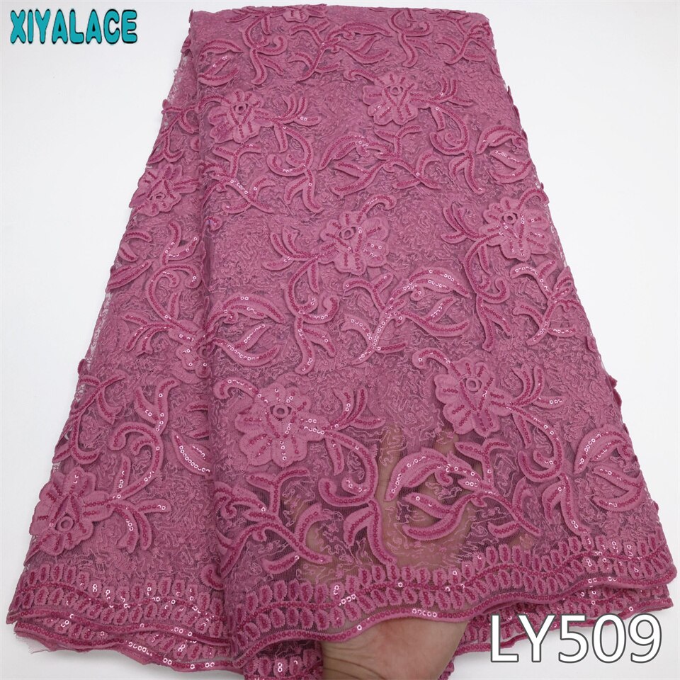 Baby Pink African French Mesh Lace Fabrics with Sequins Embroidery Milk Silk Lace Nigerian Tissue Cord Lace for Party Sew LY509: LY509-1
