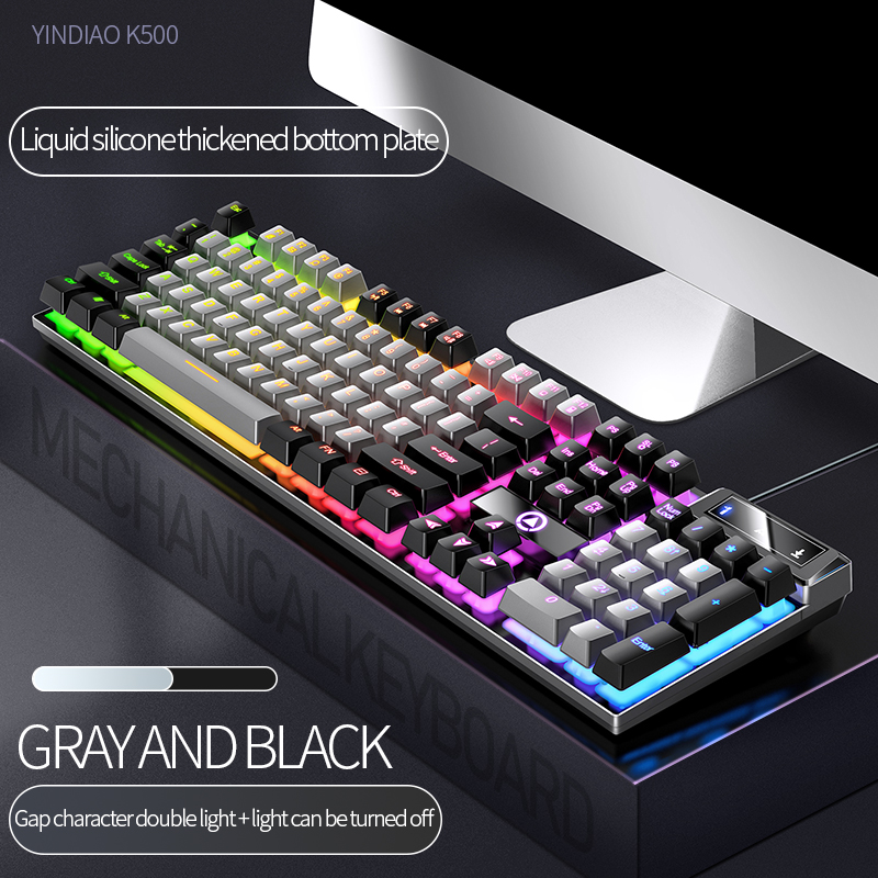 Two Color Keycaps Wired Gaming Keyboard Mechanical Feel Rainbow White Backlit Keyboard for PC Gamer Desktop Ergonomic Keyboard: SMT3C524GreyBlackR
