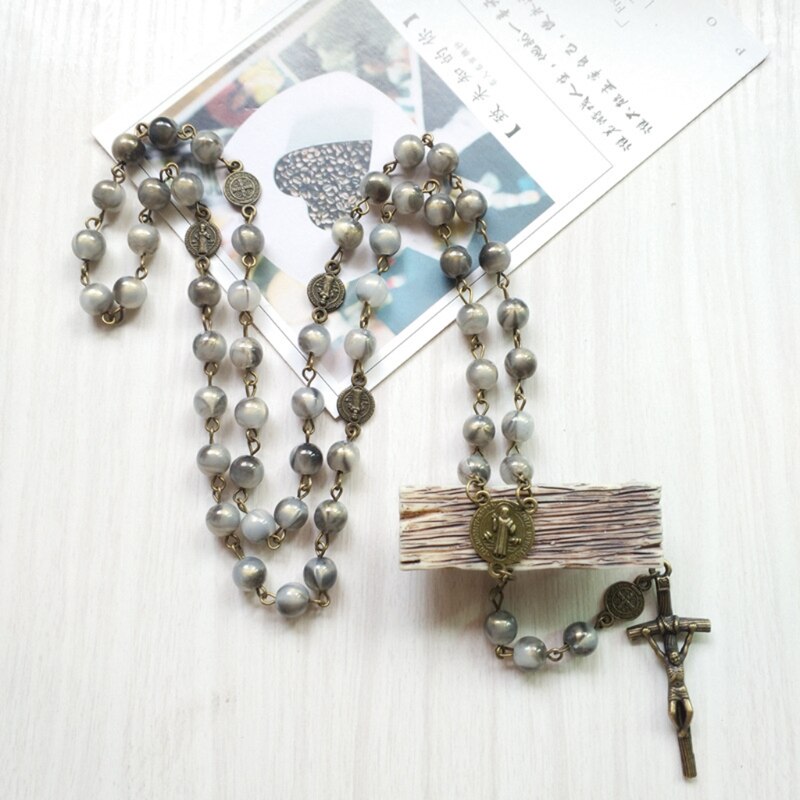 Rozenkrans Kralen Lange Ketting Met Jezus Christus Crucifix Cross Katholieke Hanger Party Voor Mannen Vrouwen