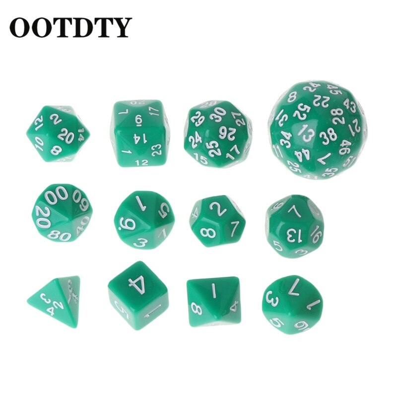 OOTDTY 12pcs/Set Multi-sided Polyhedral Dice D4 D6 D8 D10 D12 D20 D24 D30 D60 Dungeons Polyhedral Dice: Green