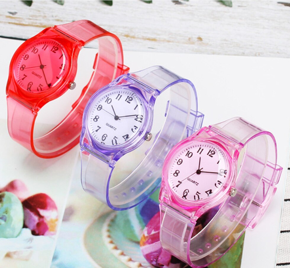 Relojes de pulsera a la para hombre y mujer, relojes de cuarzo informales con banda de plástico transparente de Color caramelo, novedad de