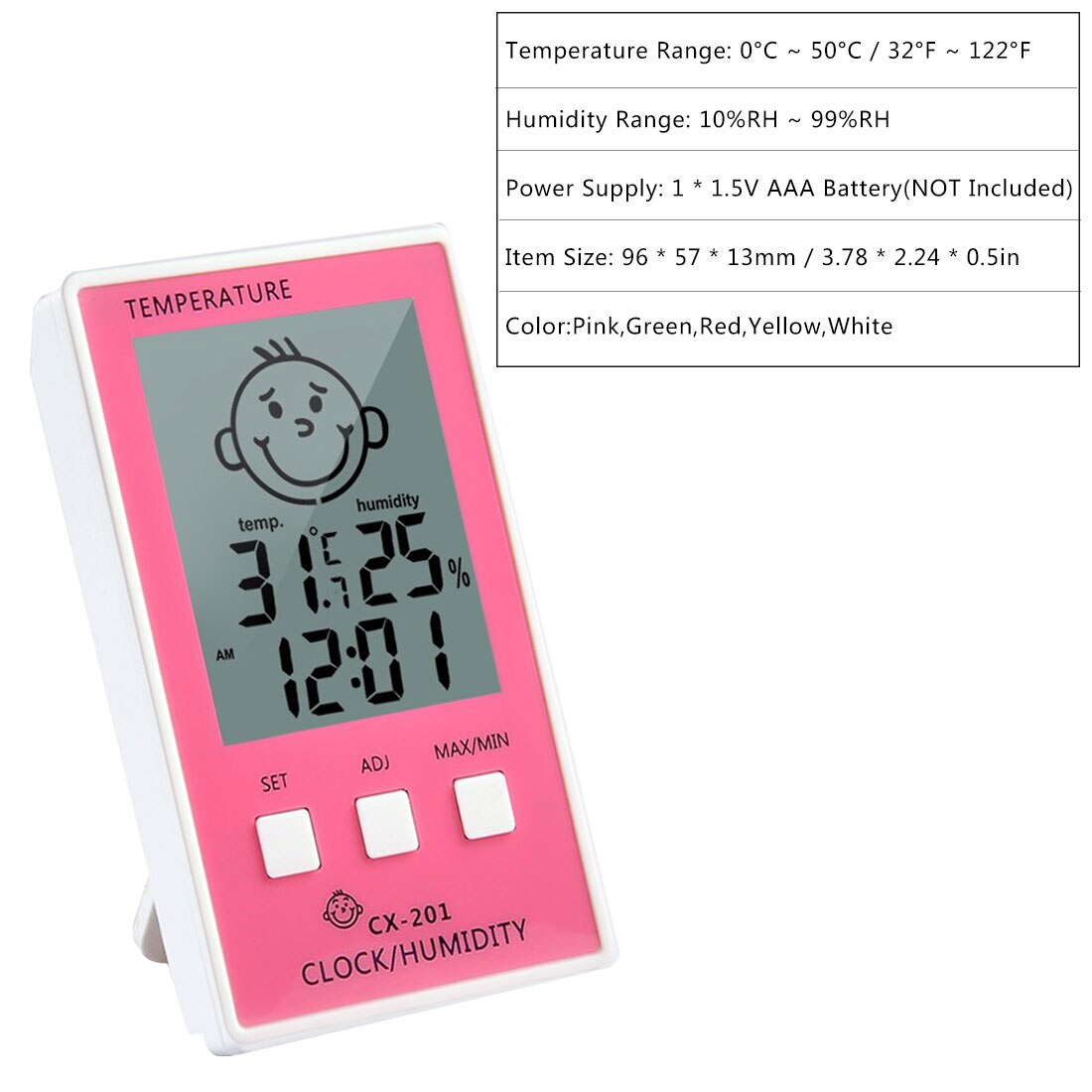 3 in 1 Digital Clock Temperature Hygrometer Logger Meter Thermometre Higrometre Indoor Thermometer for Baby Room/ Bathroom