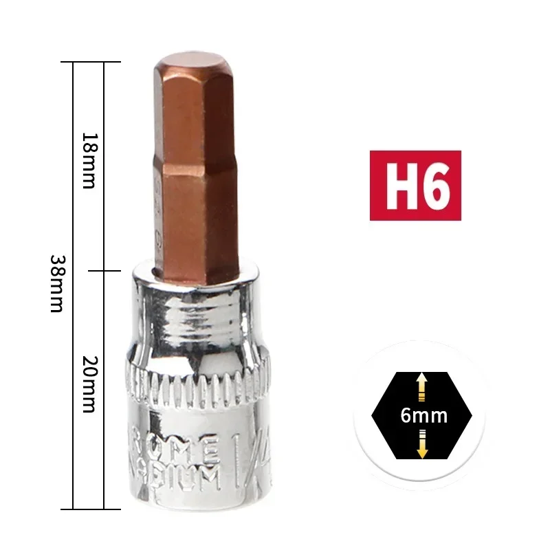 1/4 Inch Drive Hex Socket Bit Set 3mm 4mm 5mm 6mm 7mm 8mm schroevendraaier Bits Voor Inner Hex Socket Handgereedschap H3 H4 H5 H6 H7 H8: Lichtblauw