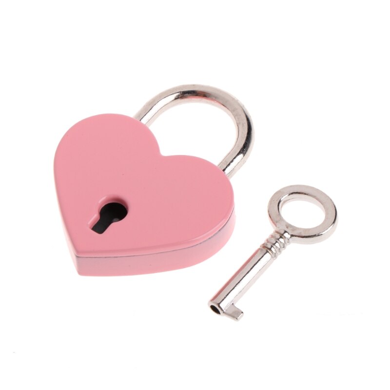 Hjerteform vintage gammel antik stil mini archaize hængelåse nøglelås med nøgle: Lyserød