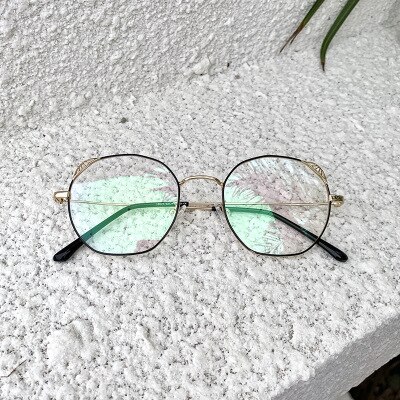 1Pc Myopia Optical Lens Glasses Frame Women Trendy Stainless Steel Metal Frames Cat Eye Clear Lens Eyeglasses Frame: Gold Black