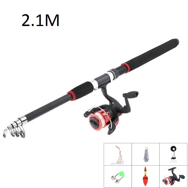 2.1-3m glass fiber Telescopic Spinning Fishing Rod and Reel set Combos Full Kit Fishing Gear Fishing accessories Fish hook: 2.1M