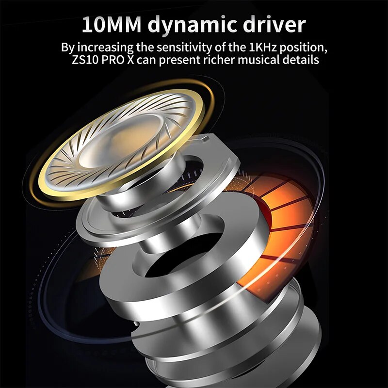 KZ ZS10 PRO X auriculares internos híbridos de Metal de graves HIFI, auriculares deportivos con cancelación de ruido