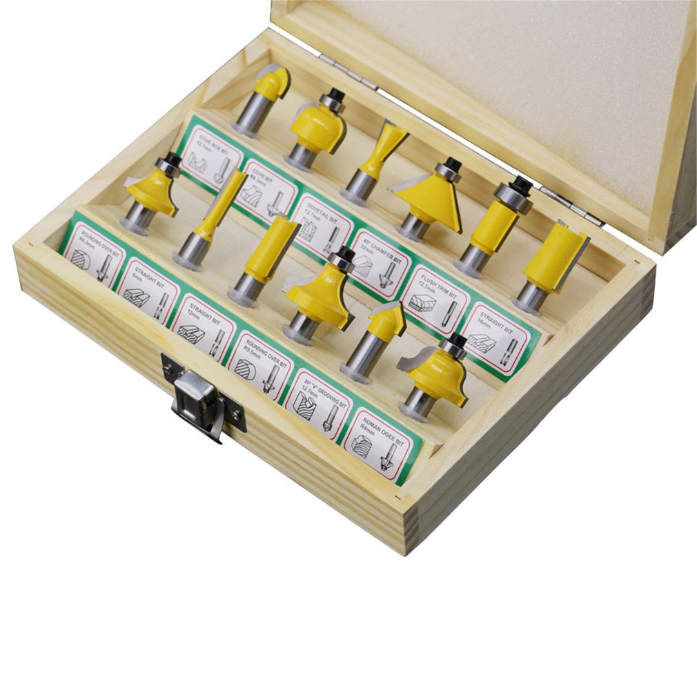 12Pcs/set Milling Cutter Router Bit Set 8Mm Wood Cutter Carbide Shank Mill Woodworking Trimming Engraving Carving Cutting Tool