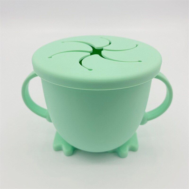 2-In-1 Snack Cup Babytraining Drinkbeker Siliconen Peuter Morsbestendig Sippy Cup Met Deksels Niveau Indicator baby Open Cup: Light green