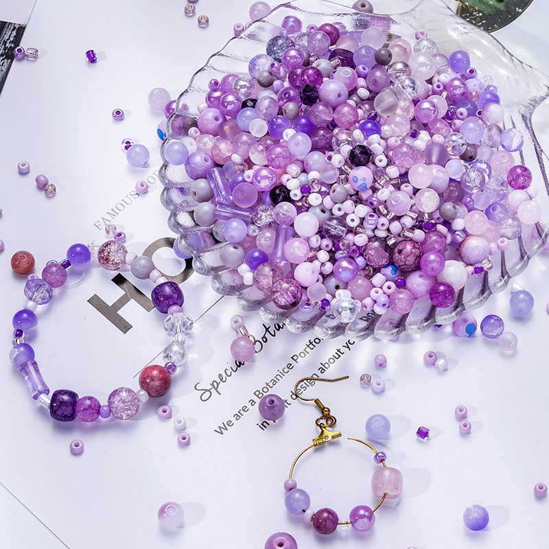 50g Glass Beads Assorted Colourful Round Loose Beads DIY Lamp Work Beads for Bracelets and Necklaces Jewelry Making Supplies