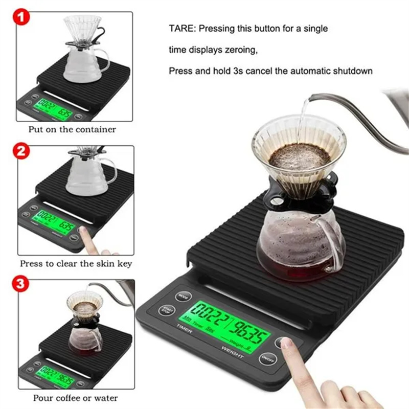 Báscula de café de alta precisión con temporizador, balanza de cocina multifuncional, balanza Digital electrónica LCD para hornear alimentos, 3/5kg, 0,1g