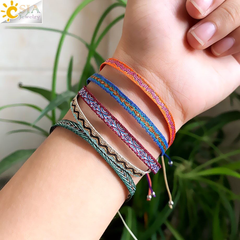 CSJA 5pcs/Lot Braided Bracelets Set Colorful Weaving Cotton Rope Chain Thread String Adjustable Cord Bracelet Boheme Femme S722