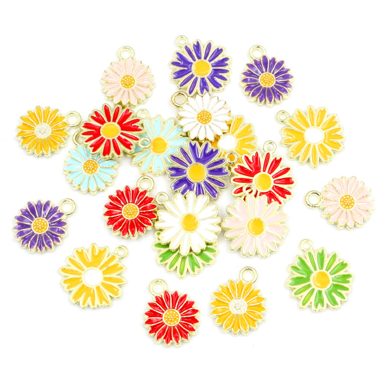 20Pcs 7-Kleuren Legering Metal Olie Colorblock Madeliefjes Charme Bloem Hanger Voor Diy Armband Ketting Sieraden Maken bevindingen