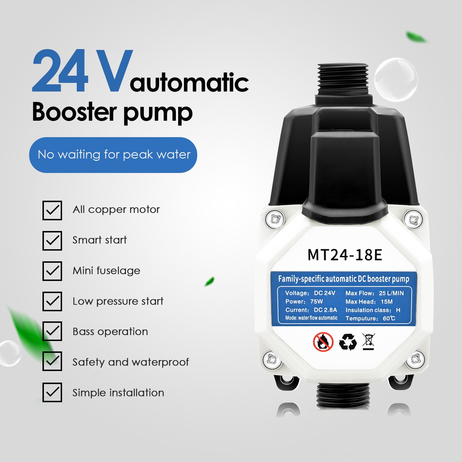 Booster Pump Connector Housing 24V 75W Pressure Water for kitchen Sink Shower Head Outside Tap